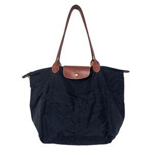 Longchamp Le Pliage Large Tote Navy Blue Shoulder Bag Foldable Classic Preppy ~